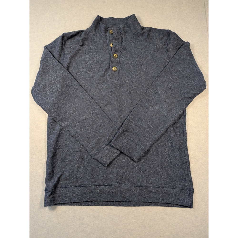 Marine Layer Pullover Mens Large Blue Mock Neck Button Sweatshirt Excellent